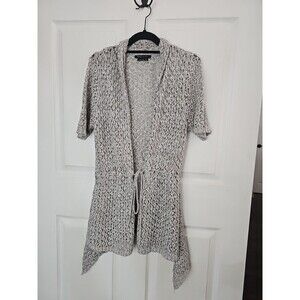 BCBG Women's Short-sleeve Open-front Crochet-style Cardigan Drawstring Large